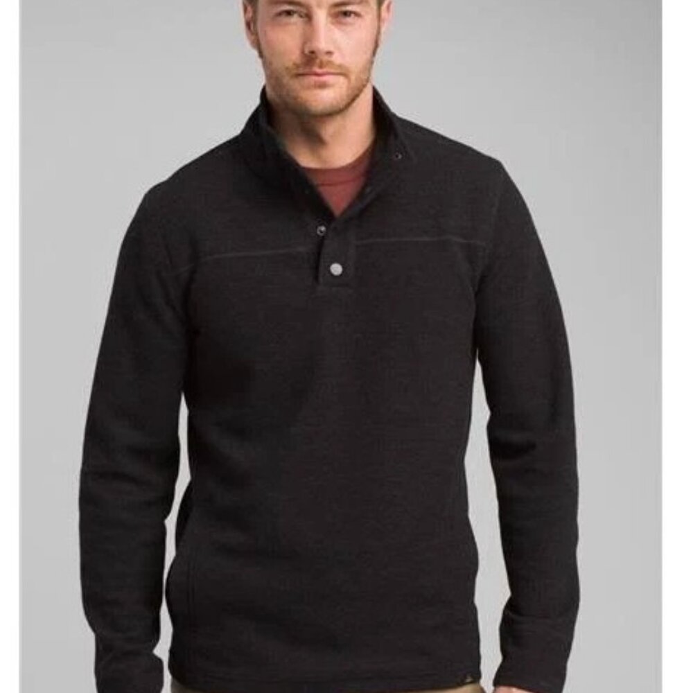 prAna Leonidas Long Sleeve Henley Sweater - Black - Men's Medium